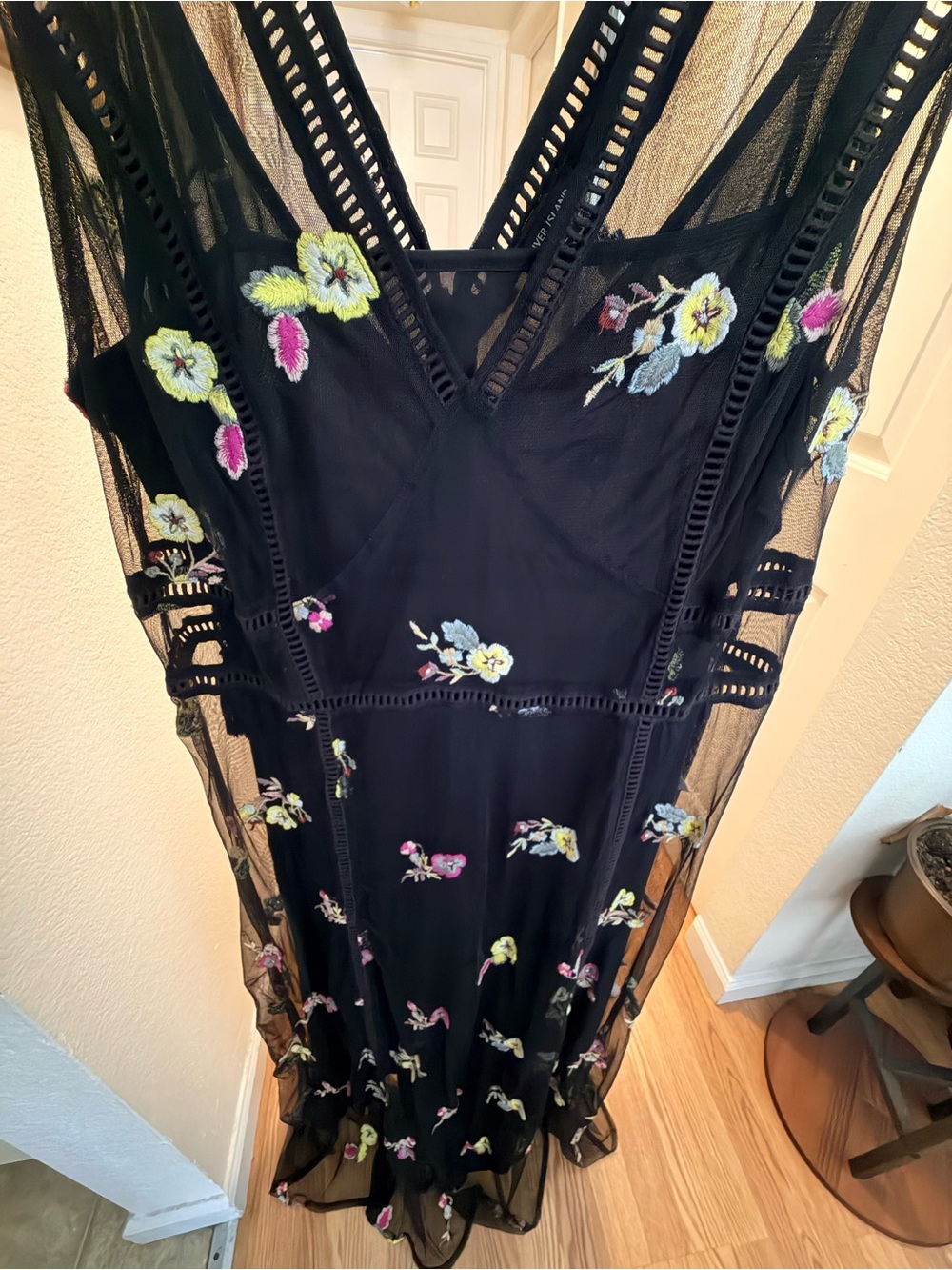 River Island Black Maxi Dress with Multicolor Floral Embroidery